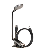 Black USB clip-on LED lamp on a white background