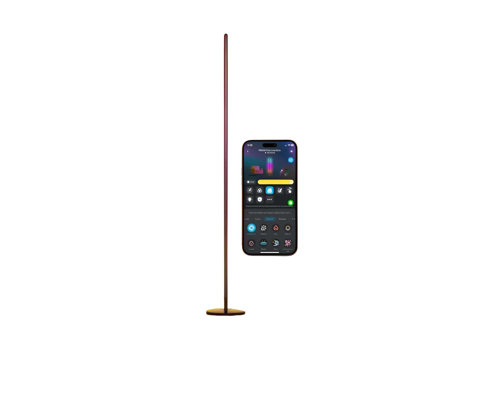 Smartphone on a stand with a white background