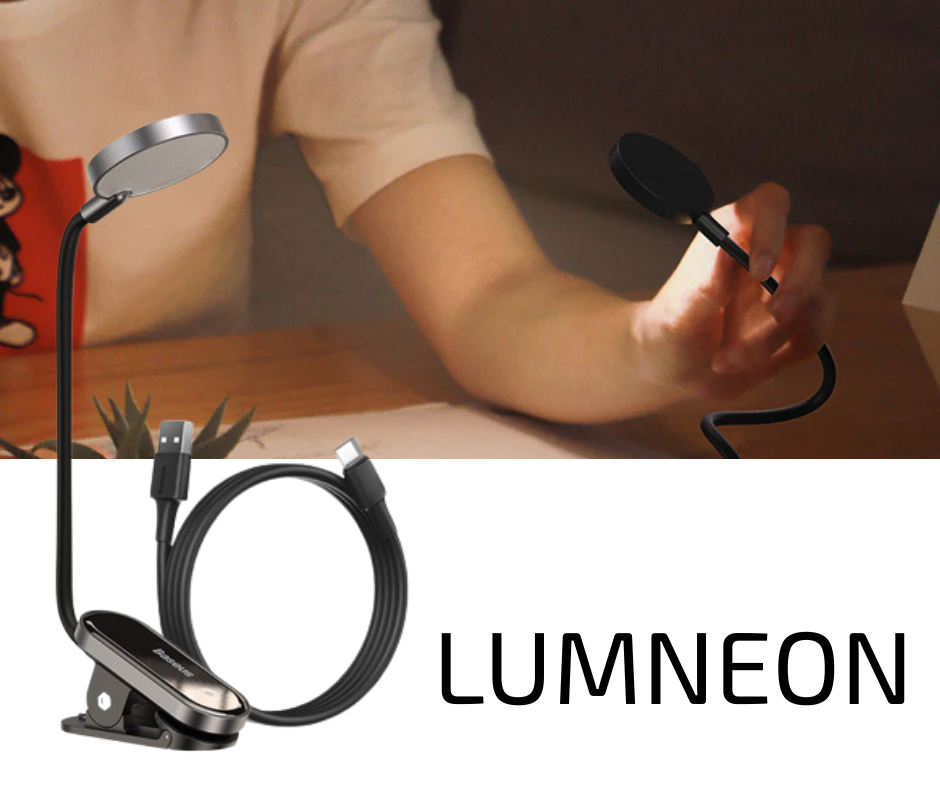 Lumneon LED desk lamp with a person using it on a blurred background
